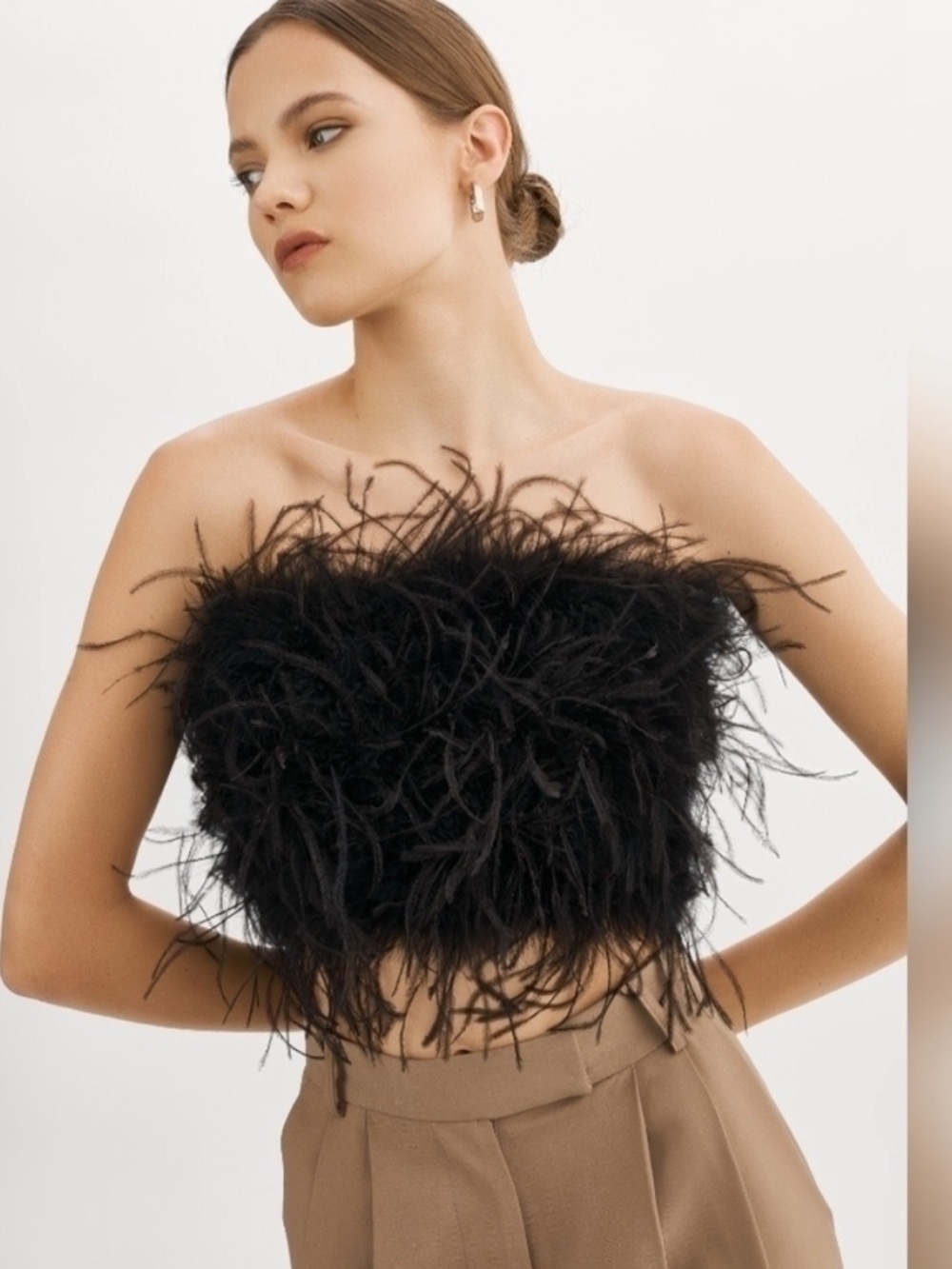 La Marque Zaina Feather Bustier Top Black Size XS